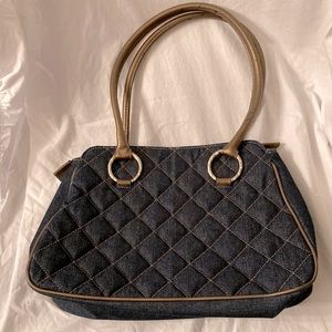 Denim with bronze trim handbag
